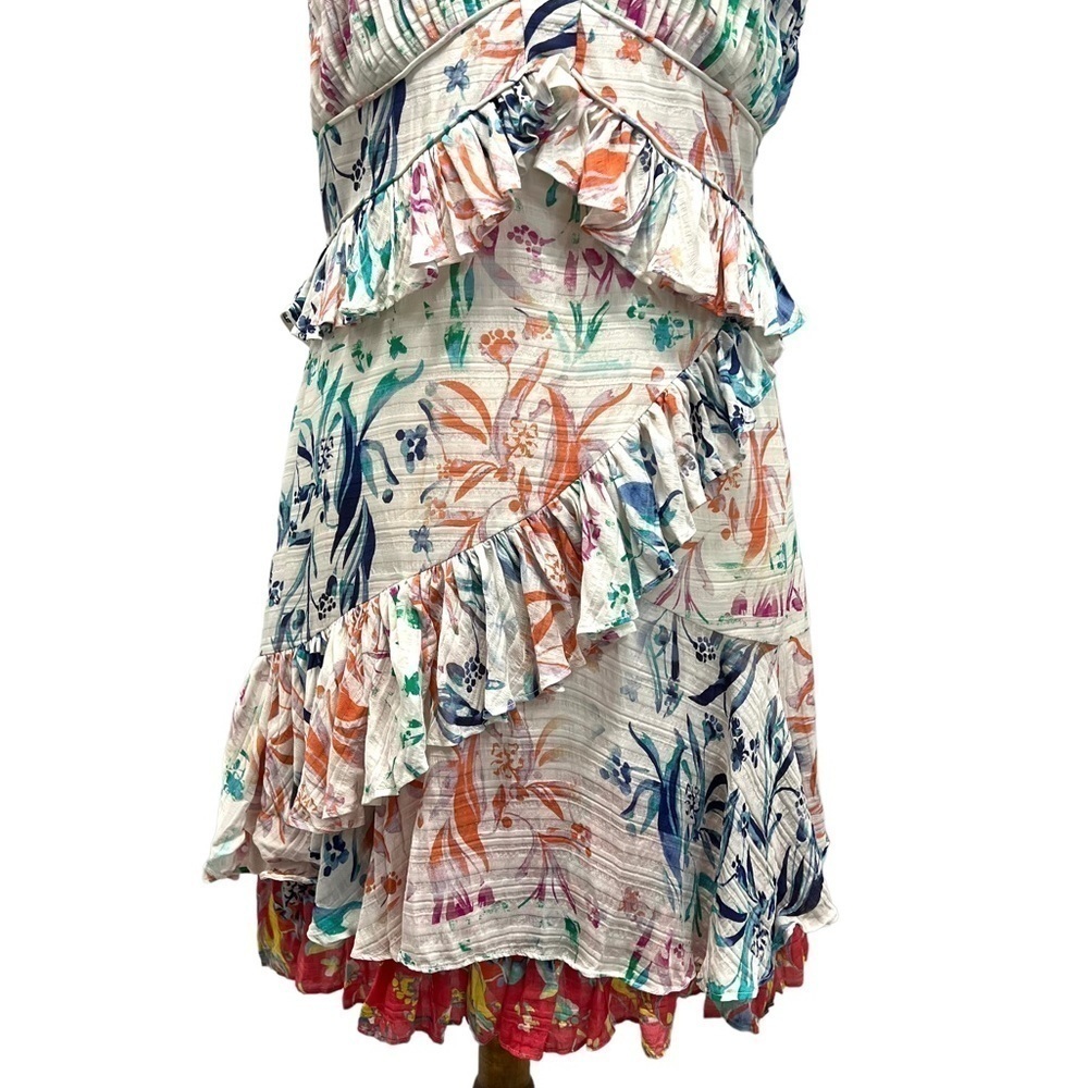 Tanya Taylor Eva Floral Silk Ruffle Mixed Print Mini Dress Women’s 8 - Picture 5 of 15